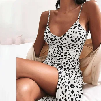 Moterų Sexy Giliai V-Kaklo Suknelė Leopardas Spausdinti Vasaros Paplūdimys Atostogų Lady Suknelės Spageti Dirželis Suknelė Slim Fit Moterų Sundress D30
