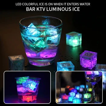 12Pcs Spalvinga Ledo Kubeliai Lempa LED Vandens Indukcijos Švyti Žaislas Naktį Šviesos Juosta Šalies Atmosferą Apšvietimo Vyno Stiklo Dekoras Apšvietimas