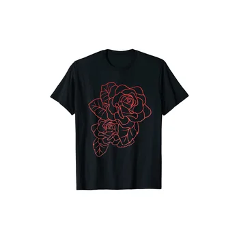 Raudona Rožė Kontūro Mielas Gėlių Gėlių Dizainas Mergaitės Dovana T-Shirt Moterims, Skaitmeninis Spausdinimas Grafinis Tees Vasaros Harajuku y2k Drabužiai