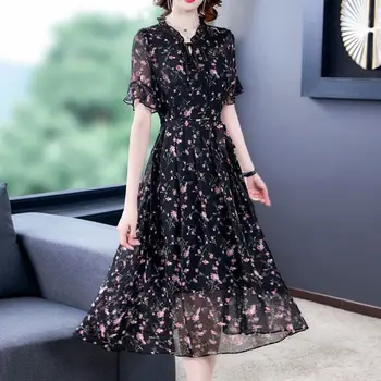 Pavasario/vasaros 2021 moterų gėlių šifono suknelė Naują ilgomis rankovėmis atspausdintas didelio dydžio svogūnai, žemiausią ilga suknelė moterų suknelė