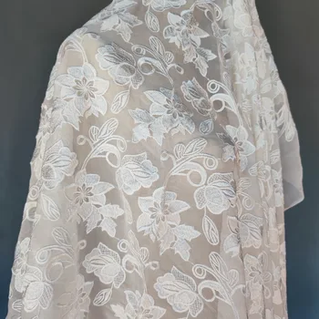 Gryno Šilko vakarinę Suknelę Vestuvių Šilko Fabirc baltos spalvos Šilko nėriniais, šifono siuvinėjimo, šilko šifono šilko charmeuse