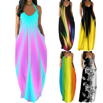Suknelės Moterims 2021 Moterys Vasarą, O-kaklo Gėlių Spausdinti Rankovių Plius Dydžio Megztinis Ilgas Sukneles Traf Vasaros Suknelė 2021 skraiste