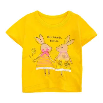 Mažai Specialistė, 2021 M. Vasarą, Geltona T-Marškinėliai Mergaitėms su Dviem Draugais Triušis Vaikams Padovanojo Drabužius 2 iki 7 Metų amžiaus