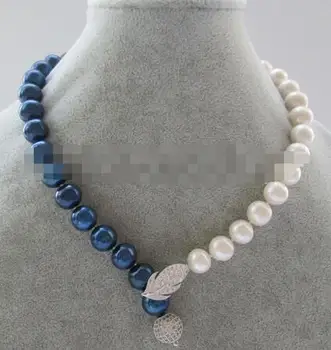 Natūrali balta ir mėlyna apvalių gėlavandenių perlų vėrinį
