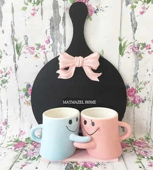 Suvynioti Porceliano Puodelis 2 Pink & Blue Arbatos, Kavos, Vestuves Kvietimą Virtuvės Dovana Gerbiami Meilės