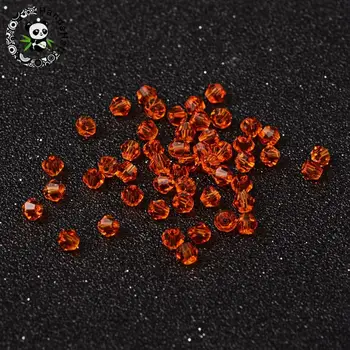 Briaunotas bicone imitacija, Kristalų, stiklo karoliukų, orangered, apie 4mm skersmens, 3,5 mm storio, skylė: 1mm