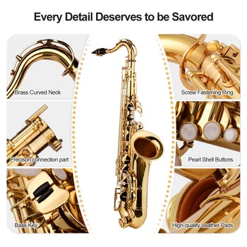 Ammoon Bb Tenoras Saksofonas Sax Žalvario Kūno Aukso Lakuotas Paviršius Woodwind Instrumento dėklą Pirštinės Valymo Audinio Teptuku
