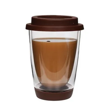 350ML kūrybos dvigubo sluoksnio stiklo su dangčiu Europos kavos puodelis dvigubo stiklo kavos puodelį, izoliuoti padengti spalvinga dvigubo sluoksnio taurė