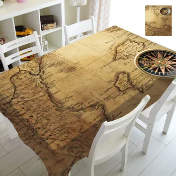 Antikvarinis Senas Piratų Žemėlapis Staltiesės už Stačiakampio Stalo Dangtis Viduramžių Kompasas Derliaus staltiesių Namų Puošybai Vandeniui