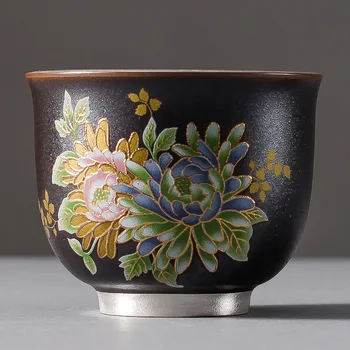 999 Sidabro Taurė Paauksuota Sidabro Taurė Master Cup Keramikos Kepta Gėlių Aukso Folija Teacup Kung Fu Arbatos Rinkinys