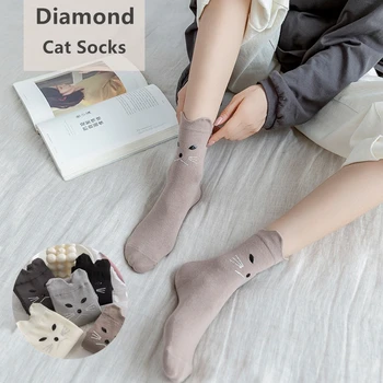 Kawaii Diamond Katė Kojinės Moterims, Merginos Medvilnės Harajuku Gatvėje Mielas Animacinių filmų calcetines de la mujer kobieta skarpety meia chaussette
