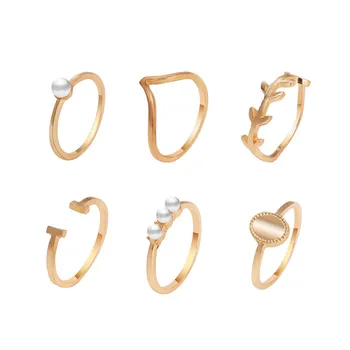 LETAPI Prabanga Banga Lapų Kristalų Žiedų Rinkinys Moterims Twist Imituojamas Pearl Tuščiaviduriai Geometrinis Vestuviniai Žiedai, Papuošalai, Aksesuarai,
