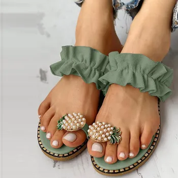Moterų Šlepetė, Ananasų Pearl Butas Kojų Bohemijos Laisvalaikio Bateliai Paplūdimio Sandalai Ponios Batai Platformos Sandalias De Mujer Verano 2020 M.