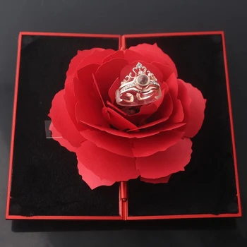 3D Mados Elegantiškas Žiedai Linksmas Raudona Dėžutė Vestuvių, Sužadėtuvių Atveju, jei Rožė Gėlių Dovana Patinka Papuošalai Ekranas atmintis Turėtojas