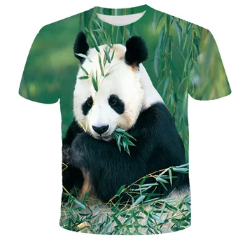 Gyvūnų Panda Ir Katė T-Shirt 3D Atspausdintas Gražių Paukščių Tee Trumpas Rankovės Vasaros Viršūnes Vaikų Drabužių Berniukų/Mergaičių Gražių Vaikų Marškinėliai