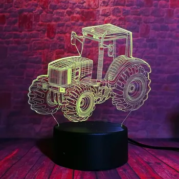 Creative 3D Dinaminis Traktoriaus Automobilių Transporto priemonė 7 Spalvų Keitimas USB Stalas Stalo Lempa Remote Touch Bazės Vaikams, Gimtadienis, Kalėdos Žaislas, Automobilių Puošimas