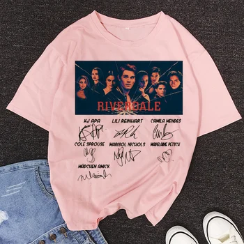 Riverdale TV Serialas Harajuku T-shirt Moterims, Vasaros Rausvos spalvos, O-kaklo trumpomis Rankovėmis Atsitiktinis Viršų Riverdale Print T-marškinėliai, moteriški marškinėliai