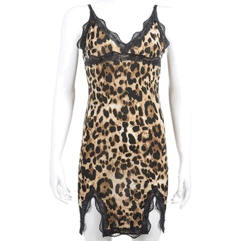 Seksualus Leopard-Print Seksualus Nightdress Moterų Sexy Nėrinių Moteriškas Apatinis Trikotažas, Naktiniai Drabužiai Sleepwear Naktiniai Marškinėliai Ponios Naktį Suknelė Homewear Giliai V-Kaklo