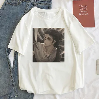 Japonų Anime, Negabaritinių Marškinėliai Moterims T-shirt Ataka Titan Marškinėliai Levi Akermano Akių Spausdinti trumpomis Rankovėmis Viršūnes Moterų Drabužiai