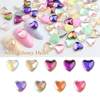 20pcs/daug Japonų stiklo persikas širdies nagų dekoravimo, plokščio deimanto manikiūro reikmenys, 8mm širdies formos kalnų krištolas ornamentu