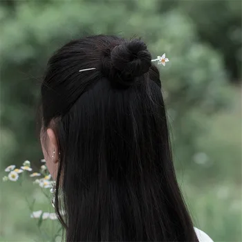 Uglyless Tradicinis Han Kinų Drabužiai Suknelė, Plaukų Lazdos Moterų Elegantiškas Lotus Plaukų Papuošalai 925 Sidabro Žydi Gėlės Bijoux