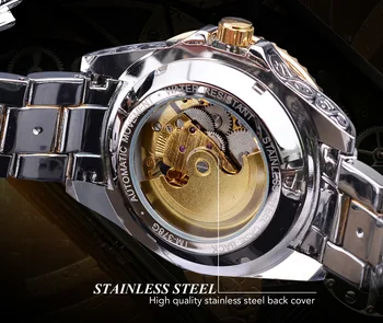 Forsining Mechaninė Mens Watch Automatinė Vyrų Laikrodis Prabangus Diamond Nerūdijančio Plieno Skeletas, laikrodžiai, Aukso Relogio Masculino