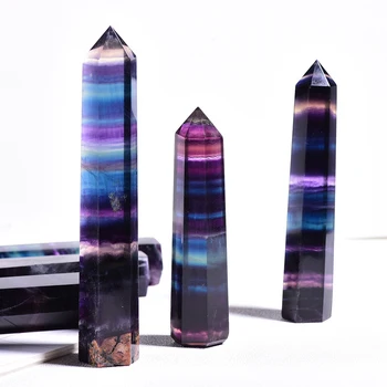 Natūralūs kristalai Vaivorykštė Fluorito crytsal Obeliskas Lazdelė Pavyzdys Gydymo akmens Uolienų mineralas Namų Puošybai